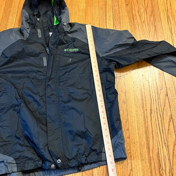 Columbia Jacket Mens Large Field Gear Nylon Hooded Black Neon Green Coat ** - Picture 10 of 10